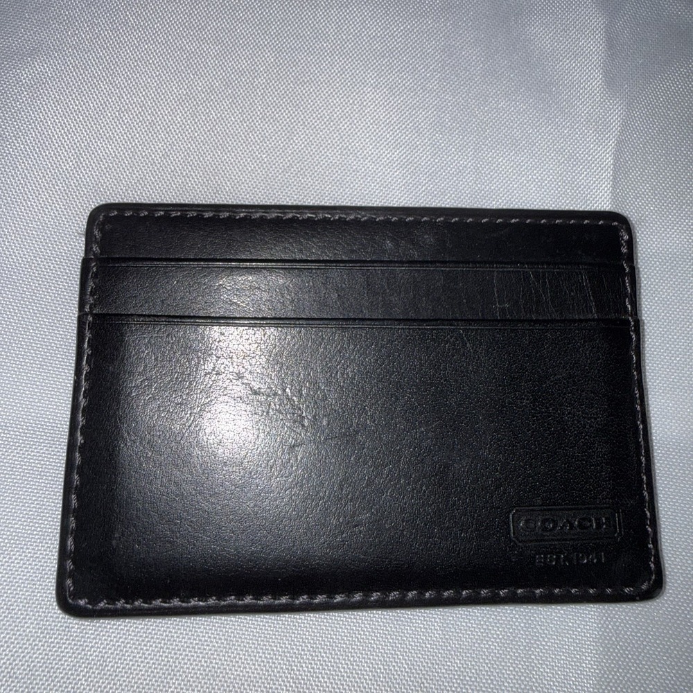VINTAGE COACH WATER BUFFALO LEATHER SLIM BLACK CARD CASE WALLET 4664